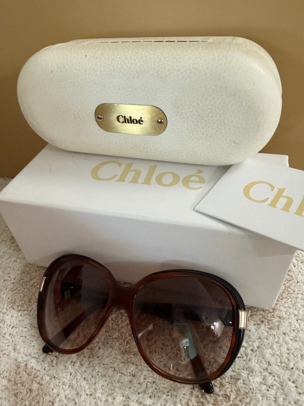 CHLOE Brown Gradient Oversized Women's Sunglasses with White Case